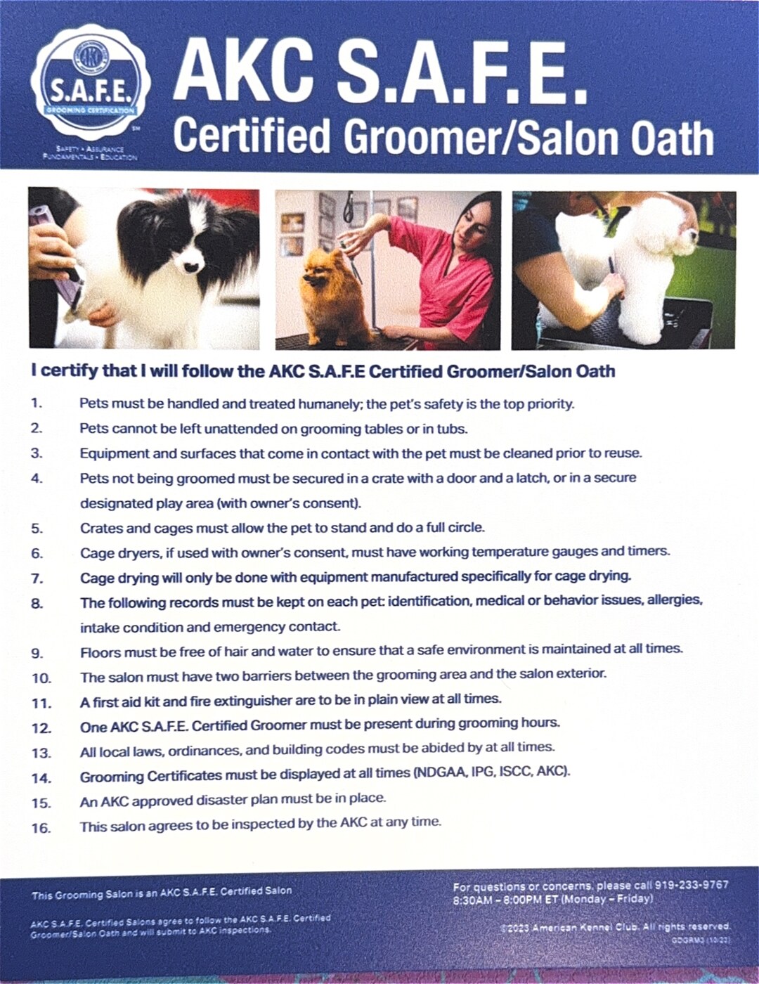 AKC SAFE Certified Groomer and Salon Oath